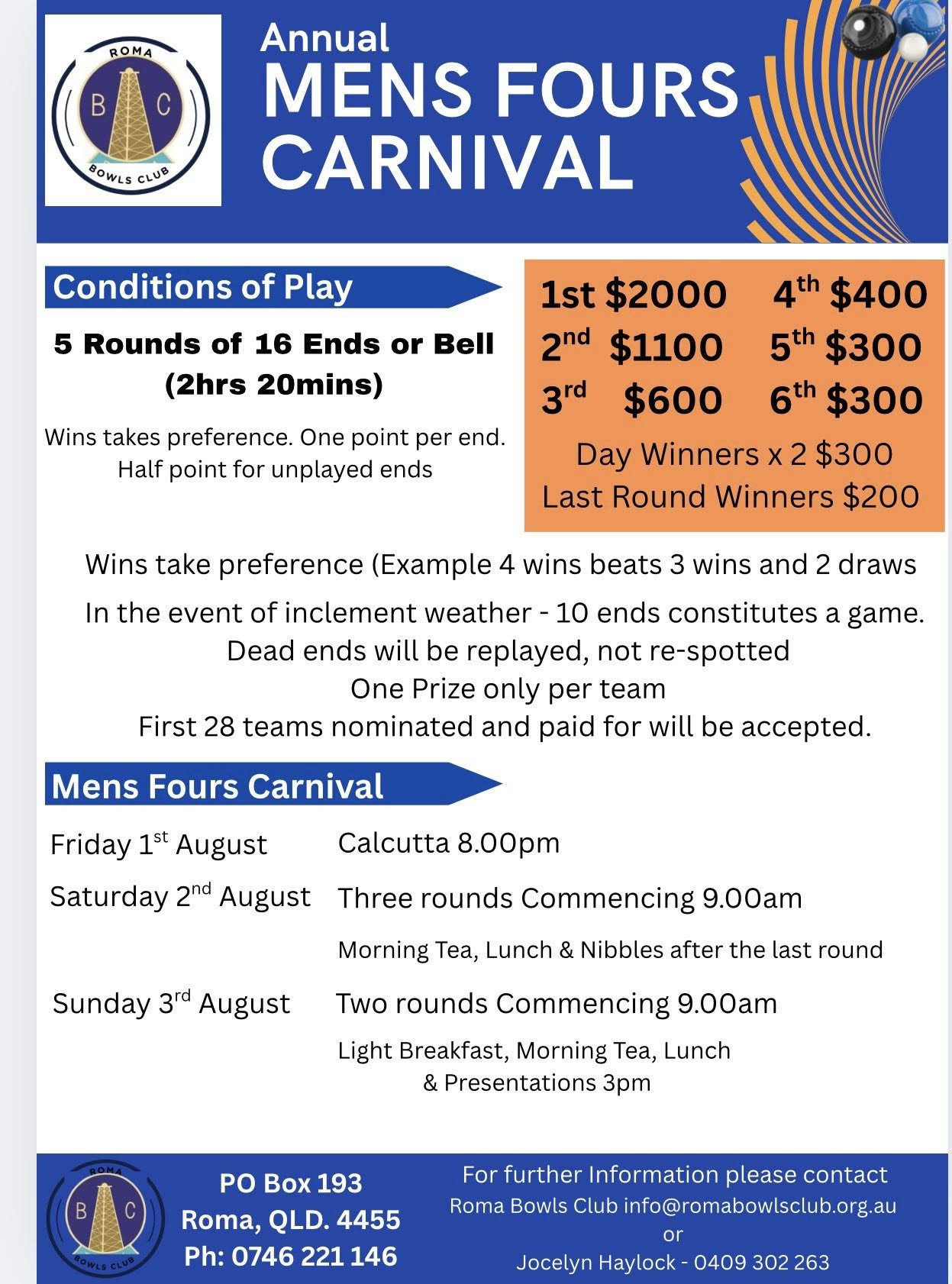 Annual Mens Fours Carnival flyer