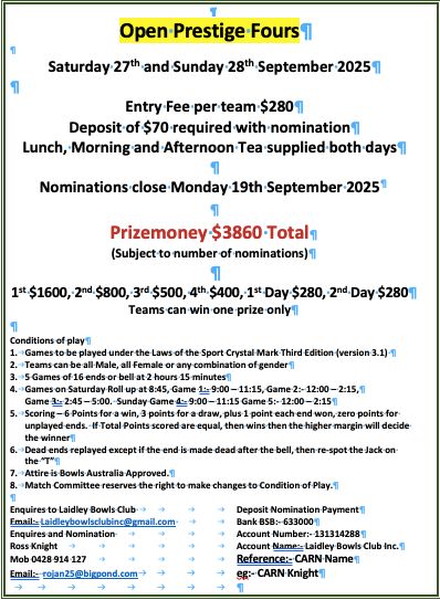 Open Prestige Fours flyer