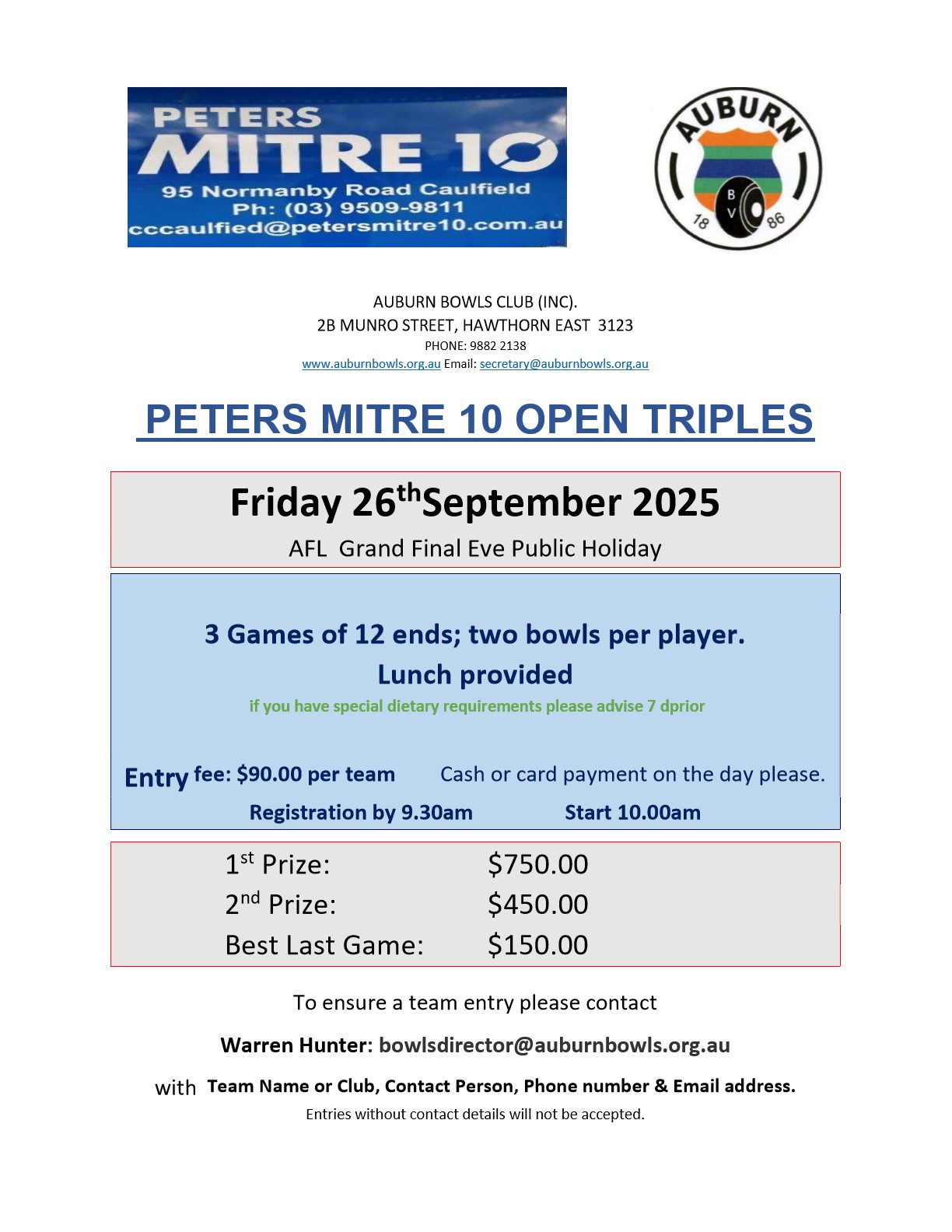 Peters Mitre 10 Open Triples flyer