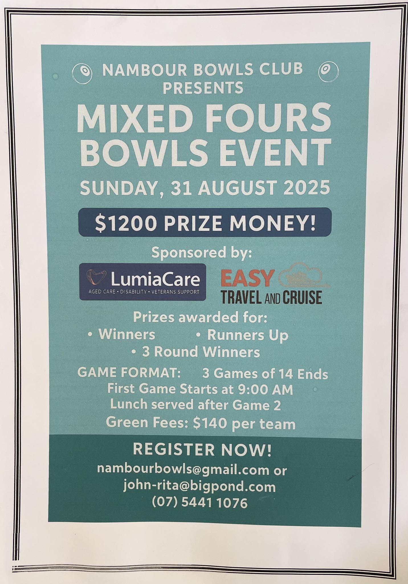 Mixed fours Bowls Event