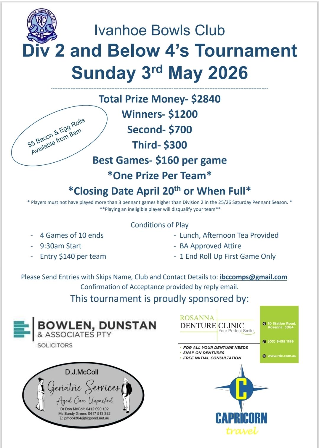 Div 2 and Below 4s Tournament flyer