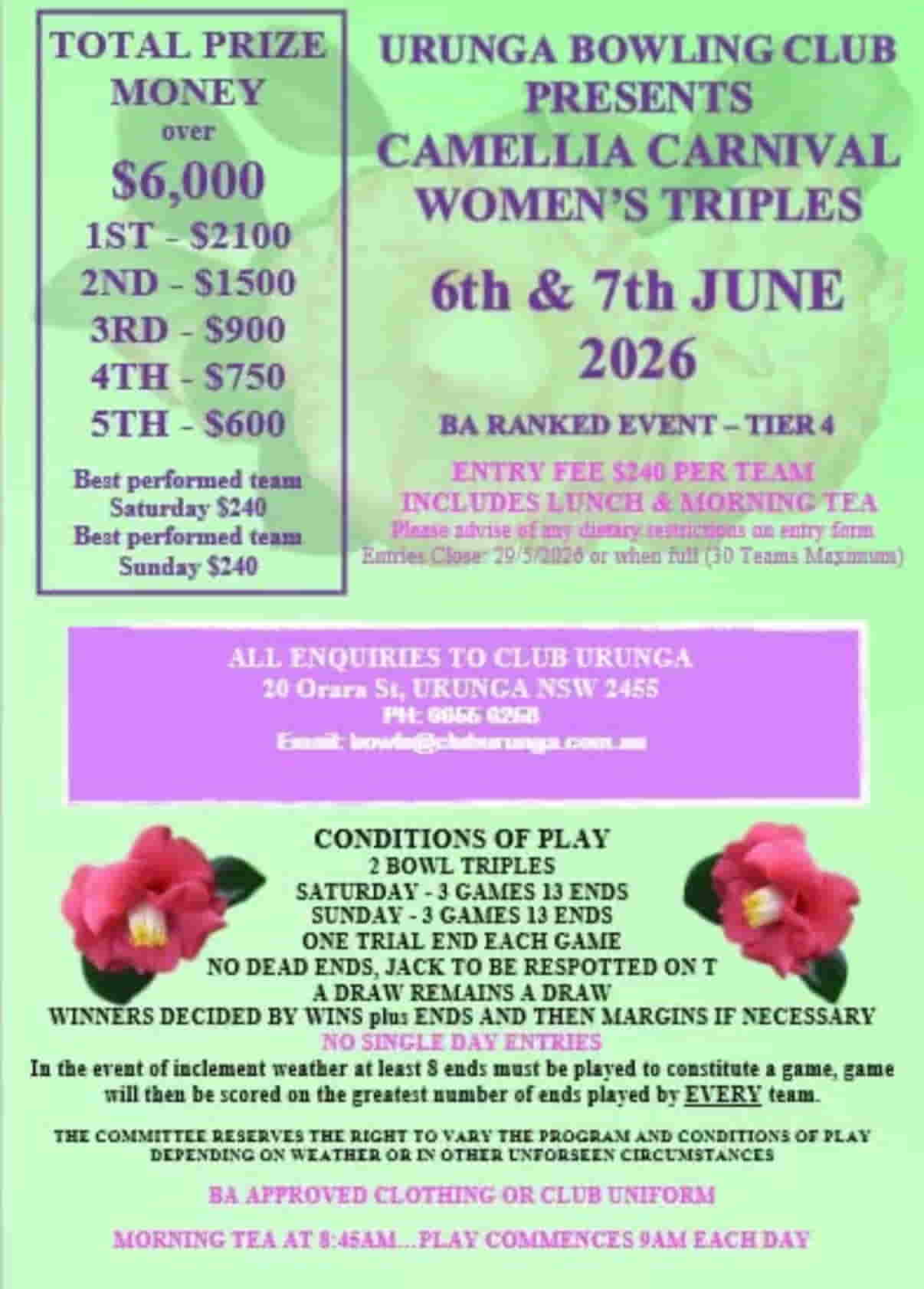 Camellia Carnival Womens Triples flyer
