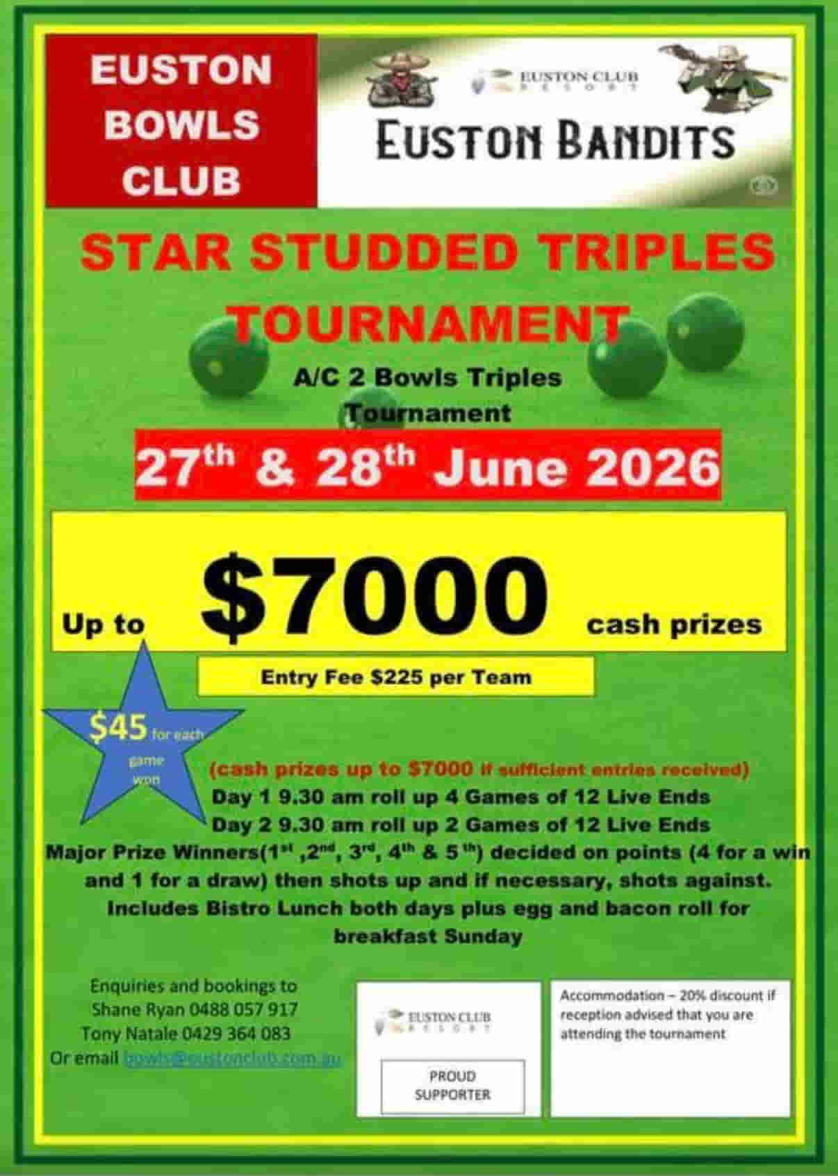 Euston Bowls Club Star Studded Triples Tournament flyer