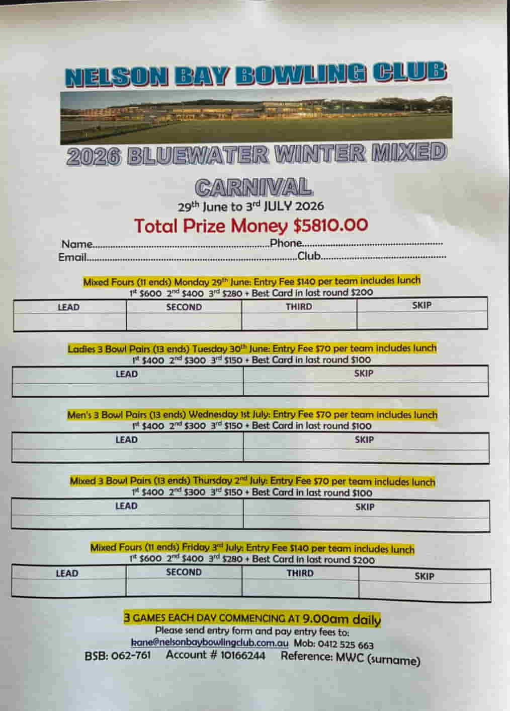 2026 Bluewater Winter Mixed Carnival flyer