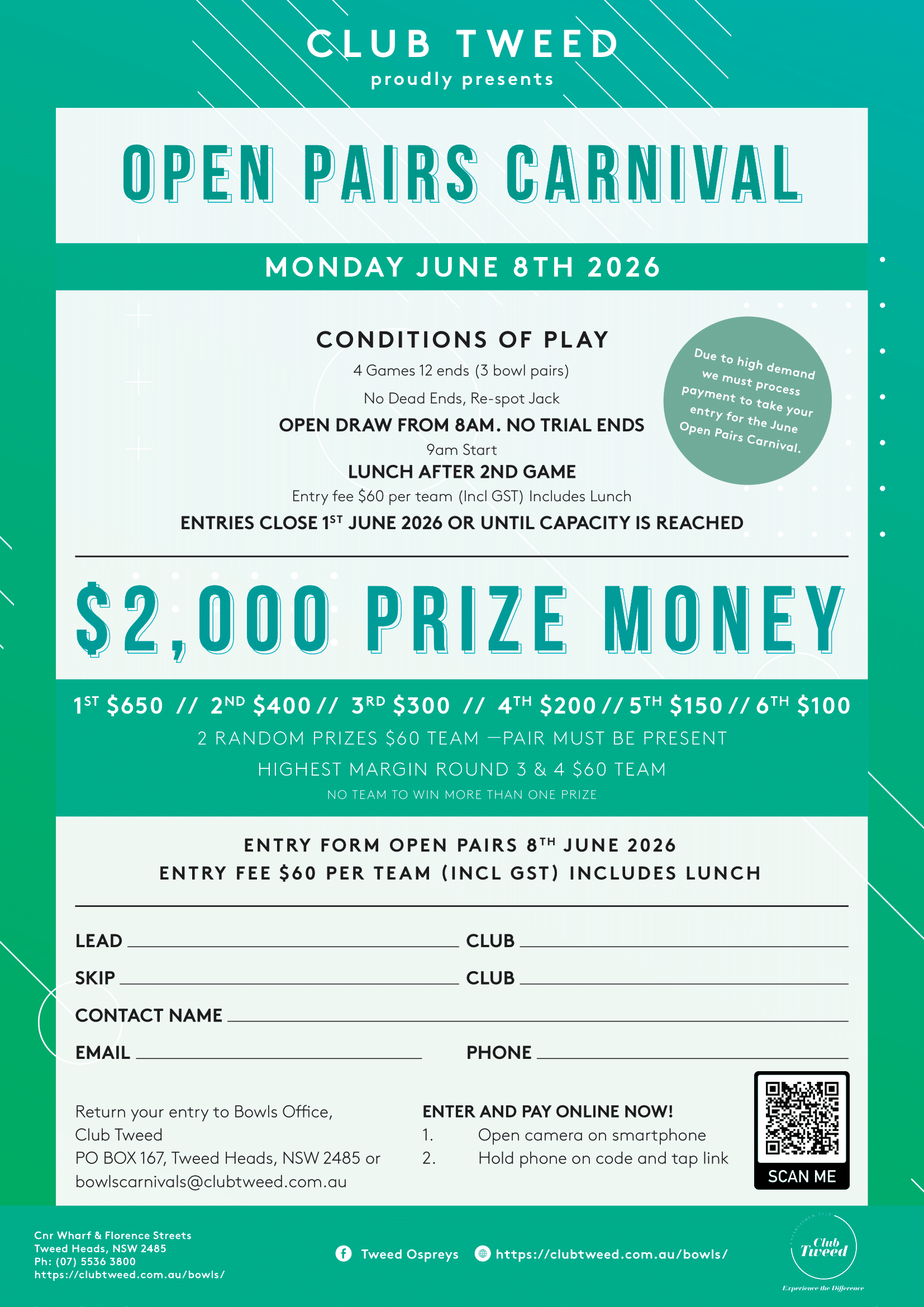 June Open Pairs Carnival flyer