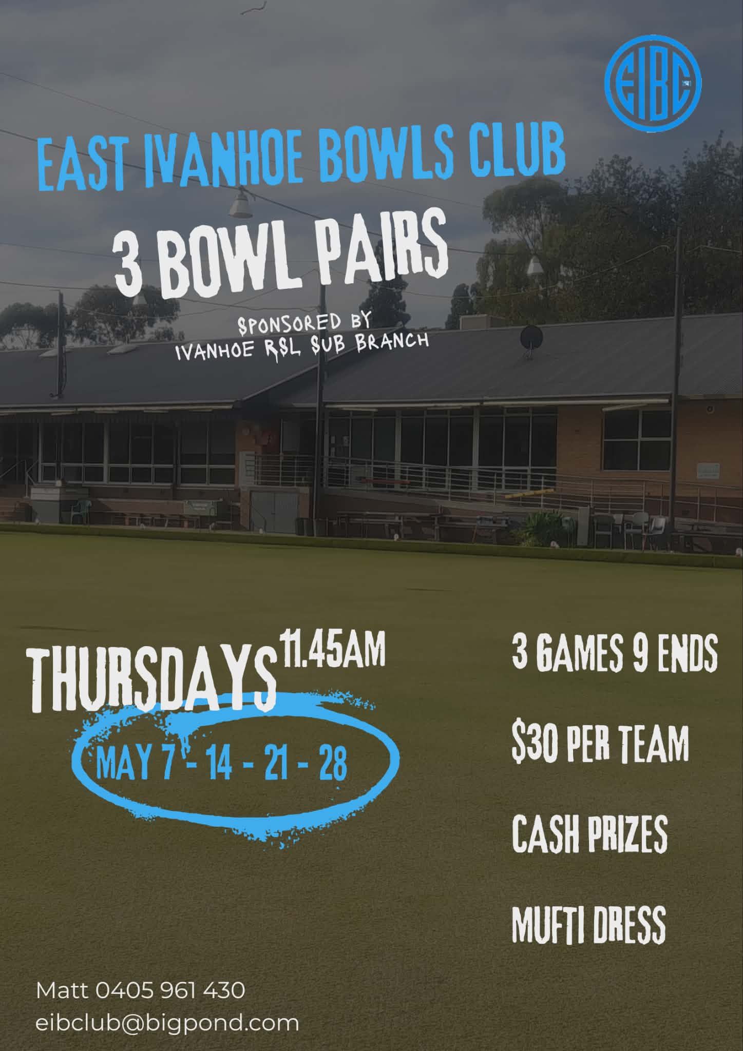 East Ivanhoe 3 Bowl Pairs flyer