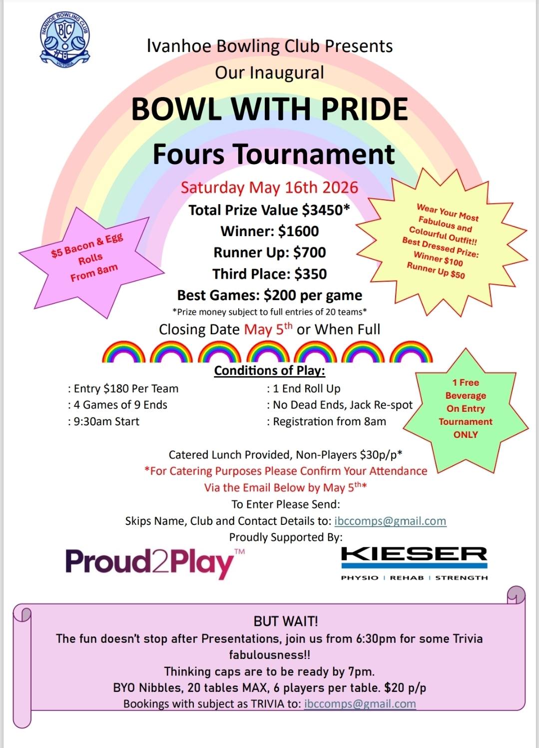 Ivanhoe Bowl With Pride Fours Tournament flyer