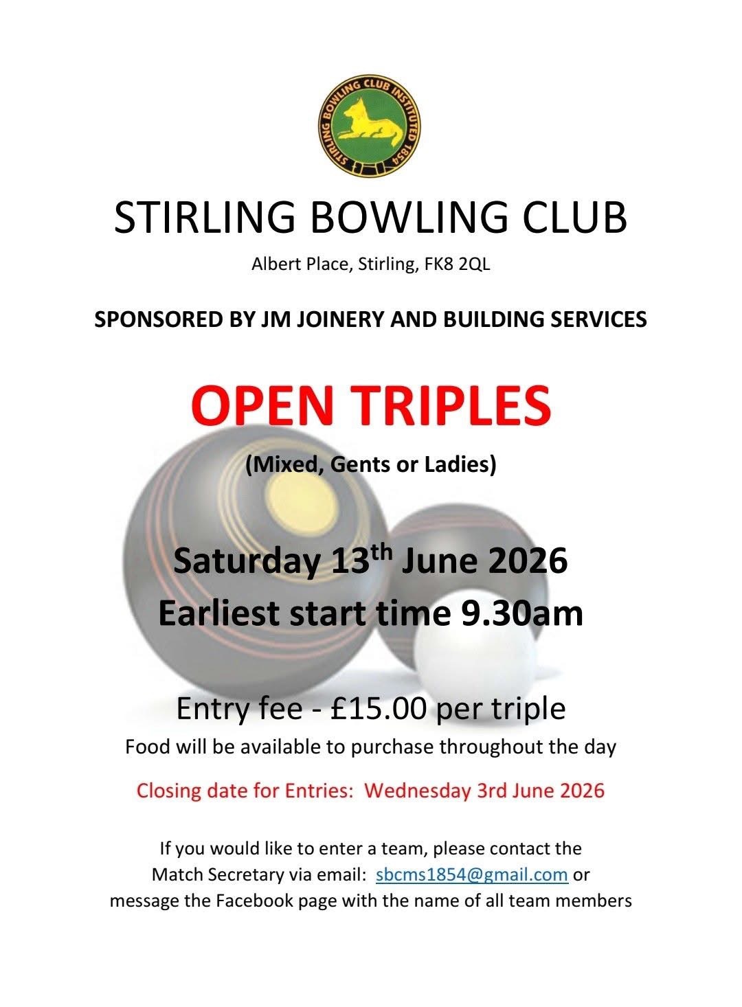 JM Joinery Open Triples flyer