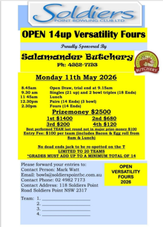 Open 14up Versatility Fours flyer