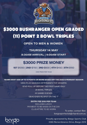 $3000 Bushranger Open Graded 11 Point 2 Bowl Triples