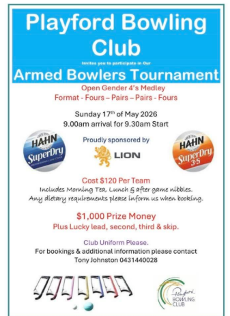 Playford Armed Bowlers Tournament flyer