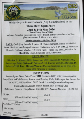 Sussex Inlet Three Bowl Open Pairs