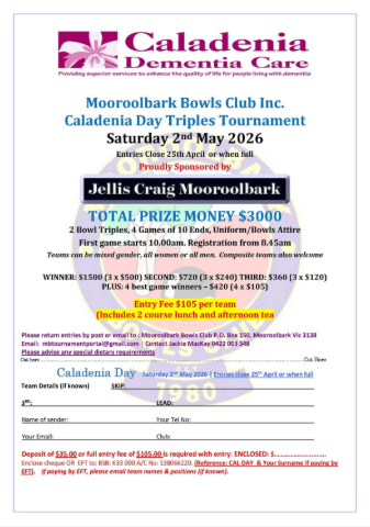 Caladenia Day Triples Tournament flyer