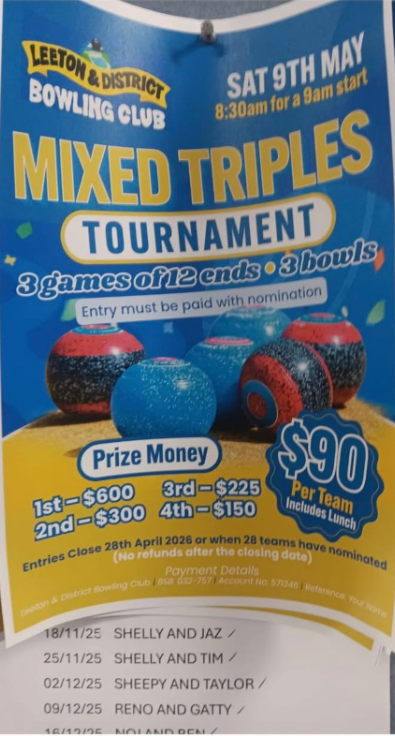 Leeton & District Mixed Triples Tournament
