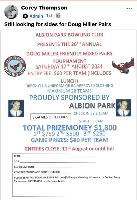 Doug Miller Friendly Mixed Pairs