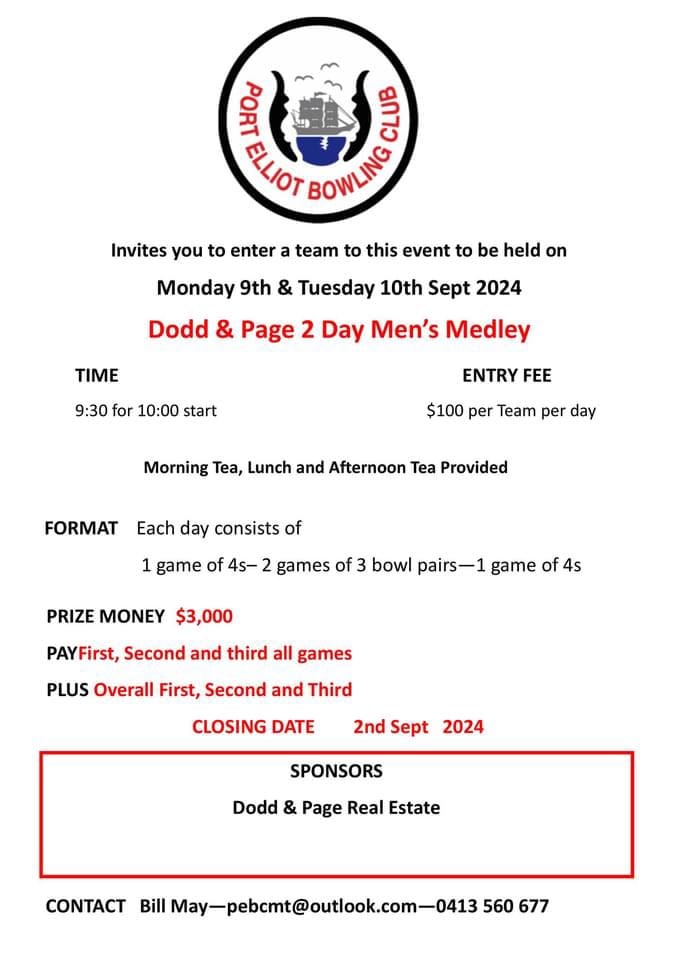 Dodd & Page 2 day Mens Medley flyer