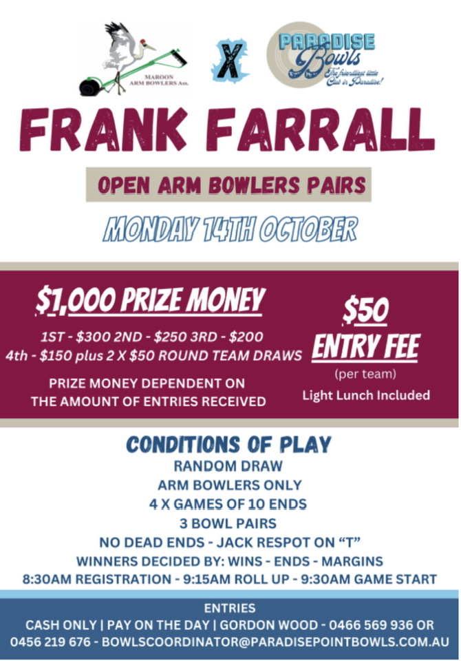 Frank Farrall $1000 pairs flyer