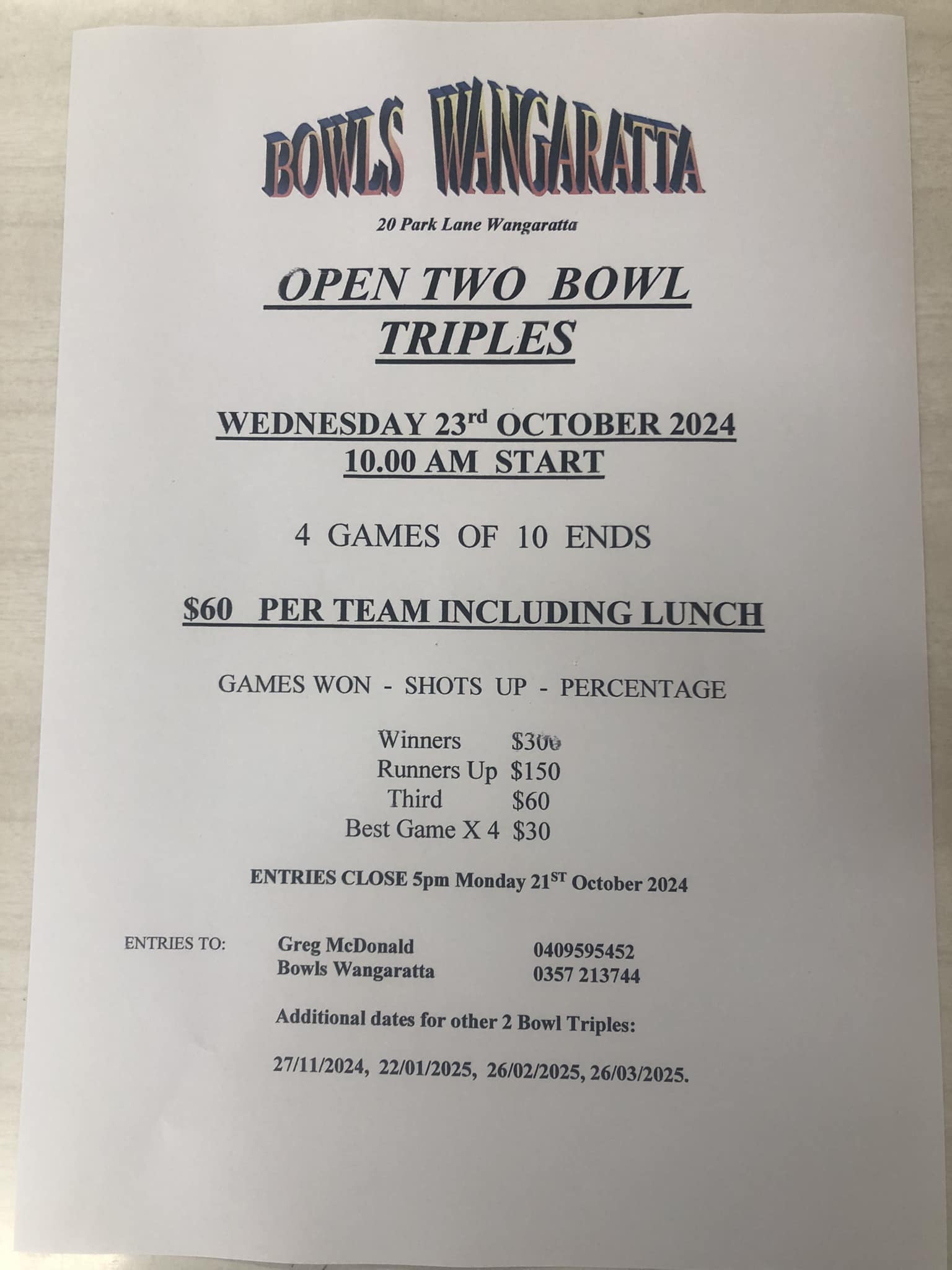 Open Two Bowl Triples