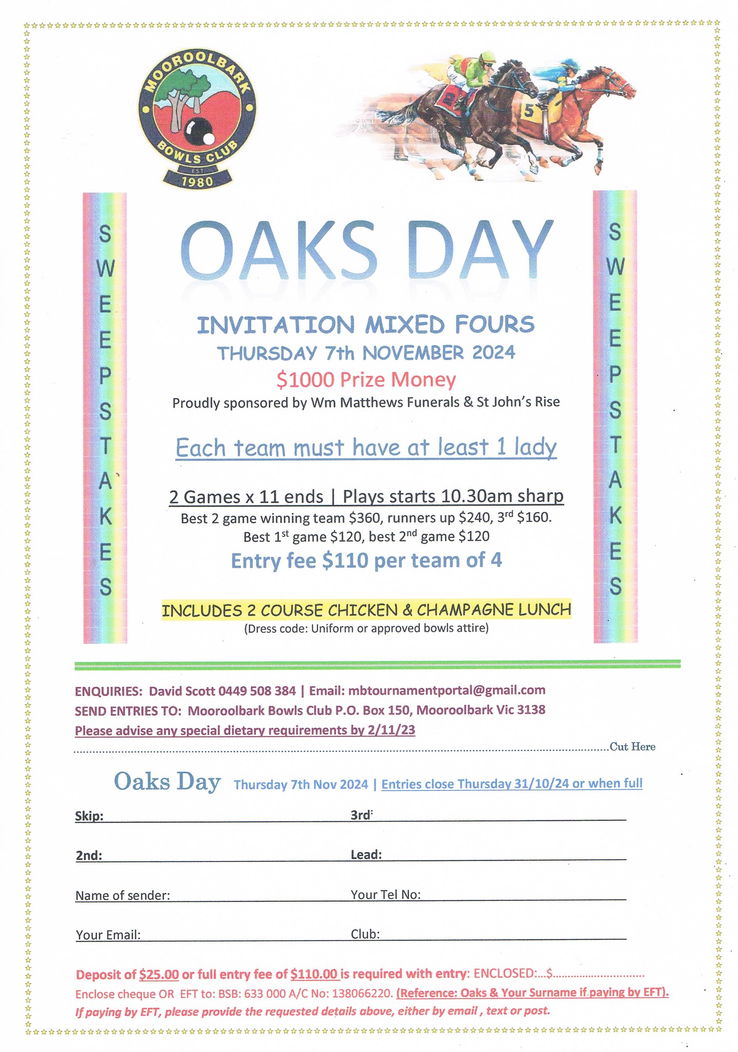 Oaks Day Invitational Fours flyer