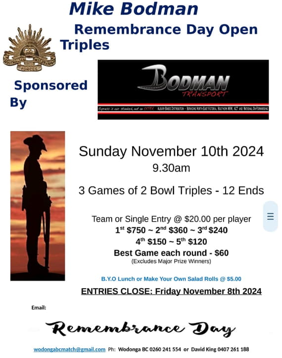 Mike Bodman Remembrance Day flyer