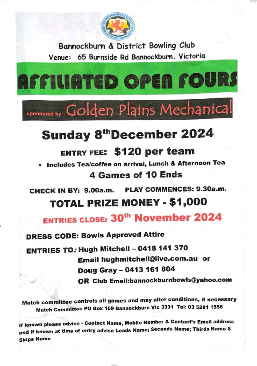 Affiliated Open Fours flyer