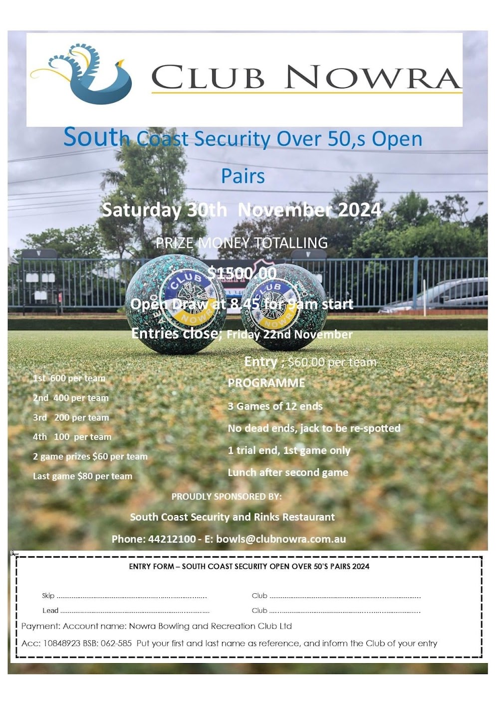 South Coast Security Over 50s Pairs flyer