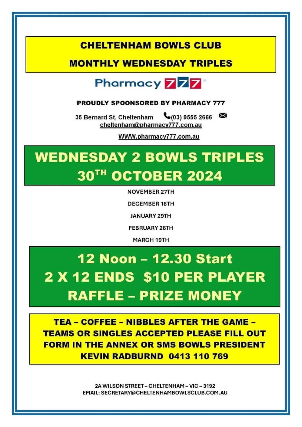 Wednesday 2 Bowls Triples flyer